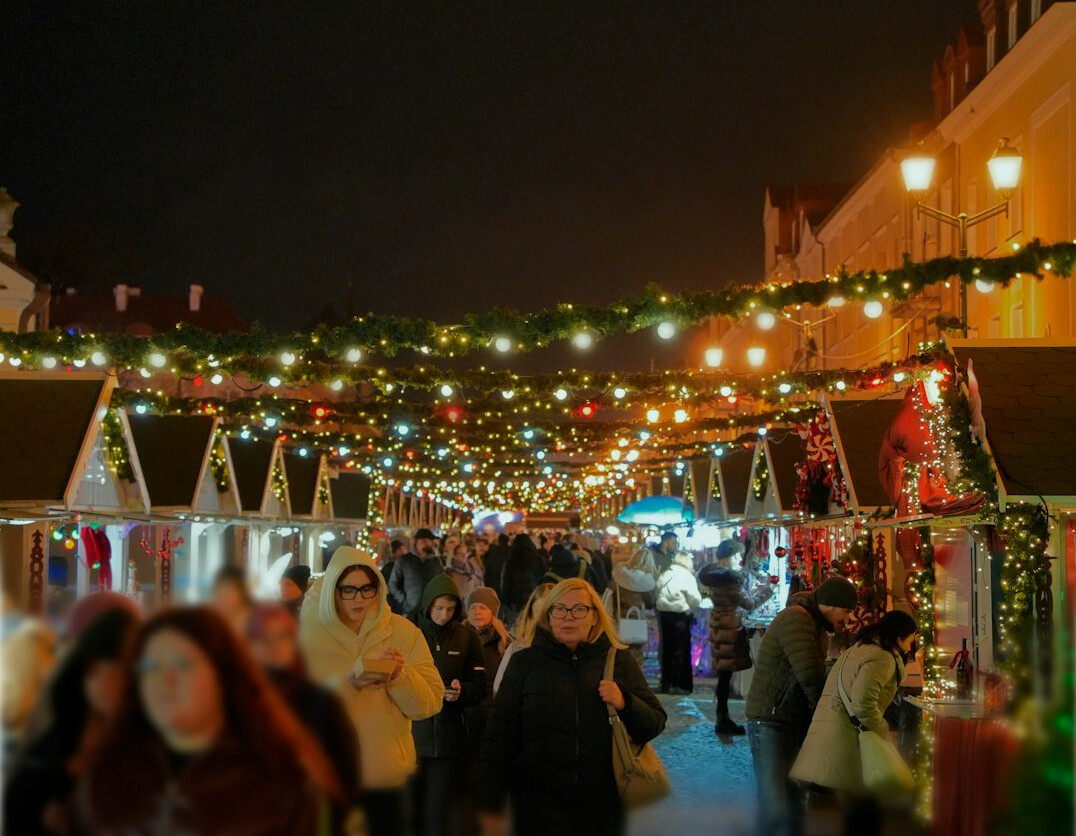 Open-air market street scene in Poland